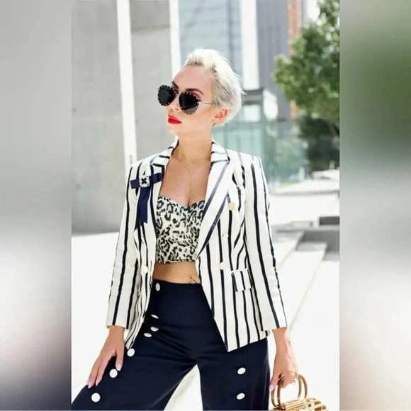 *125 NWT Veronica Beard Striped Empire Dickey Jacket Size 4 - Picture 5 of 12